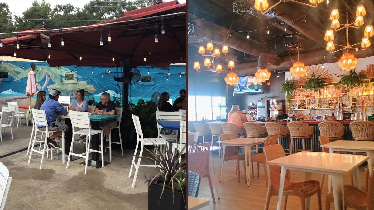 Indoor seating area with a casual coastal feel.